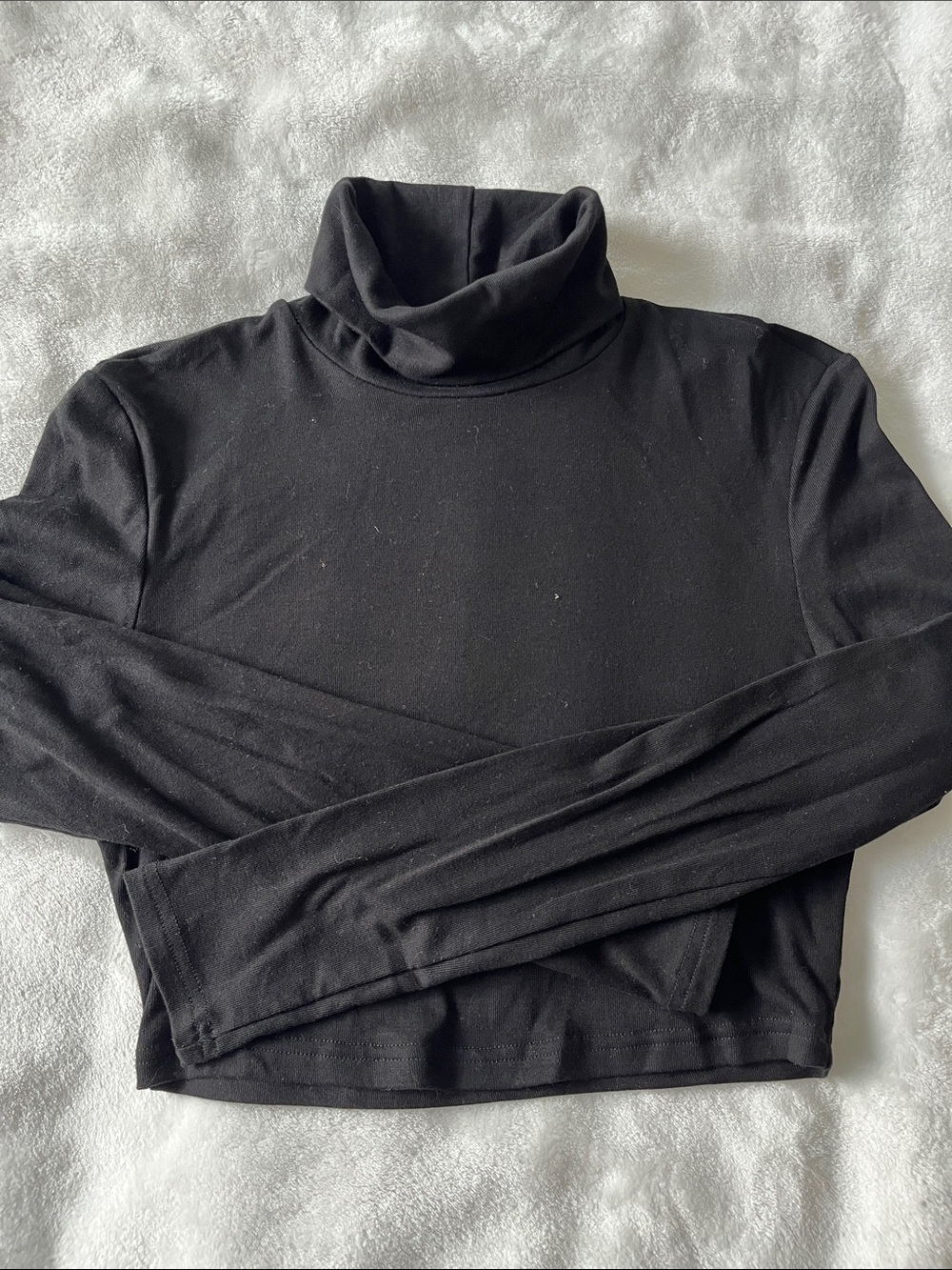 Black Turtleneck Long Sleeve Cropped Top